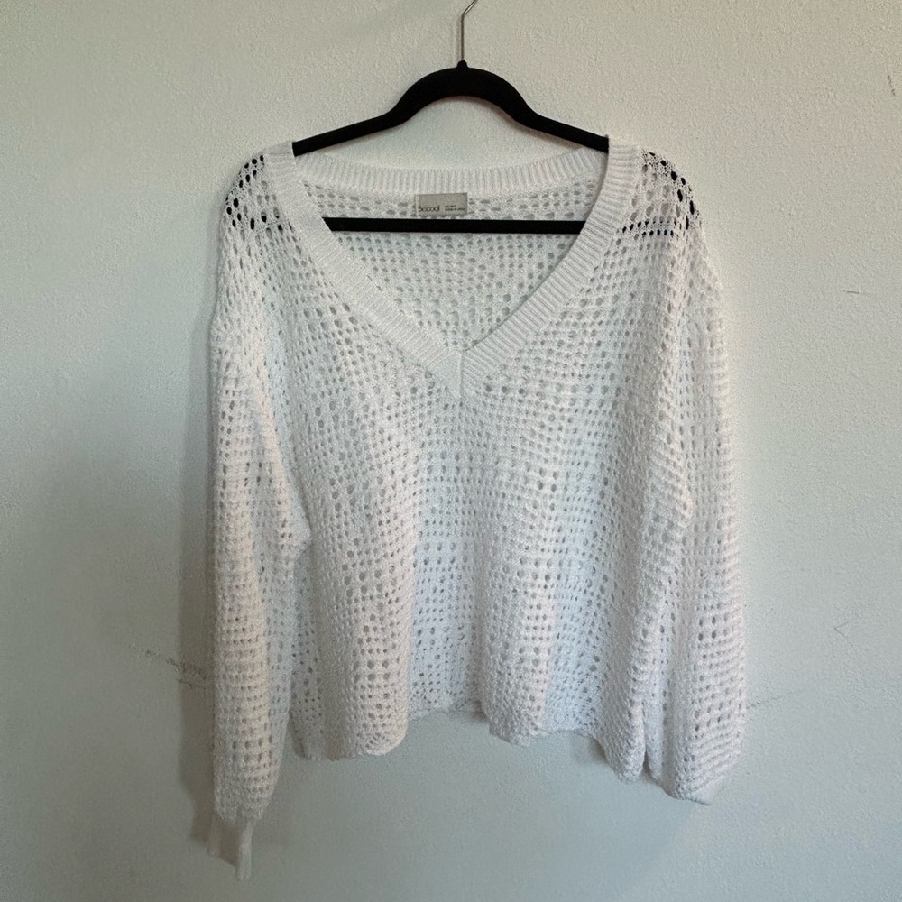 Becool Women’s White Crocheted Sweater with Long Sleeve

Size L